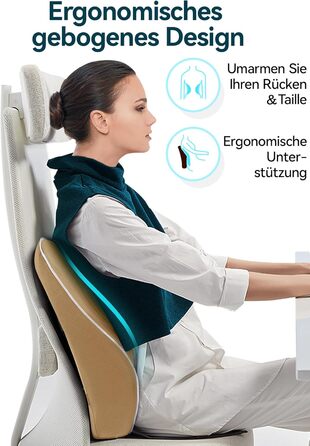 Ергономічна подушка для спини з піни Memory Foam Travel Ease, ортопедичне лемденне сидіння для офісного та комп'ютерного стільця, антистатичний гіпоалергенний чохол, для комфортної постави, колір хакі