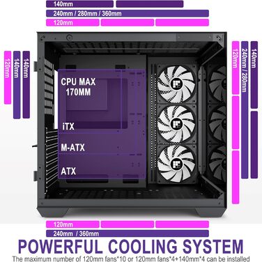 Ігровий корпус FOIFKIN M9 ATX Mid-Tower, чорний, з дерев'яною горіховою передньою панеллю, трьома встановленими PWM ARGB вентиляторами, 270° панорамним склом, Type-C