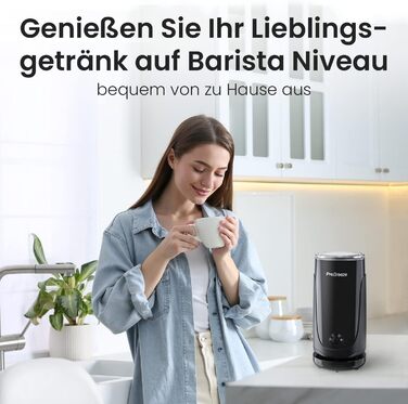Pro Breeze електричний спінювач молока з антипригарним покриттям, для гарячої та холодної молочної піни, для кави, капучино, какао, чорний