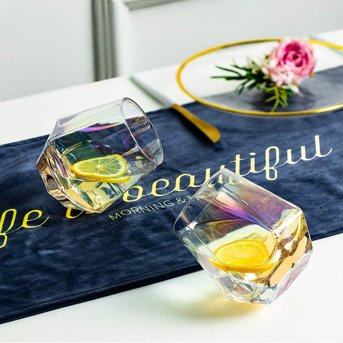 Набір з 4 склянoк Diamond Whisky, 300 мл, скло, сучасний дизайн, для віскі, бурбону, рому, для чоловіків і жінок, барний тумблер, райдужний