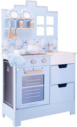Дитяча дерев'яна кухня New Classic Toys Bon Appétit у стилі Делфтського фарфору, синя, рольова гра
