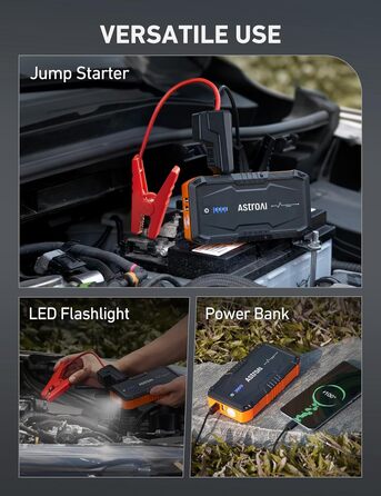 Powerbank Starthilfe AstroAI B8 для автомобіля: 1500A, 7.0L бензин/5.5L дизель, QC 3.0 USB, LED, 12V