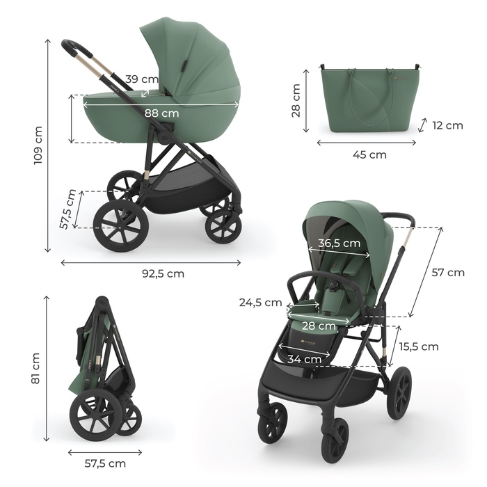 Дитячий візочок Kinderkraft Prime 3 3в1 2026 Dark Green (темно-зелений)