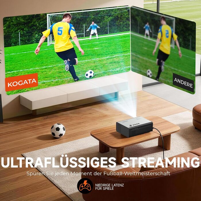 4K Smart проєктор KOGATA з Wi-Fi та Bluetooth: HDR10+, автофокус, 6D Keystone, Dolby Audio. Для дому, саду та стрімінгу (Титан Сірий)