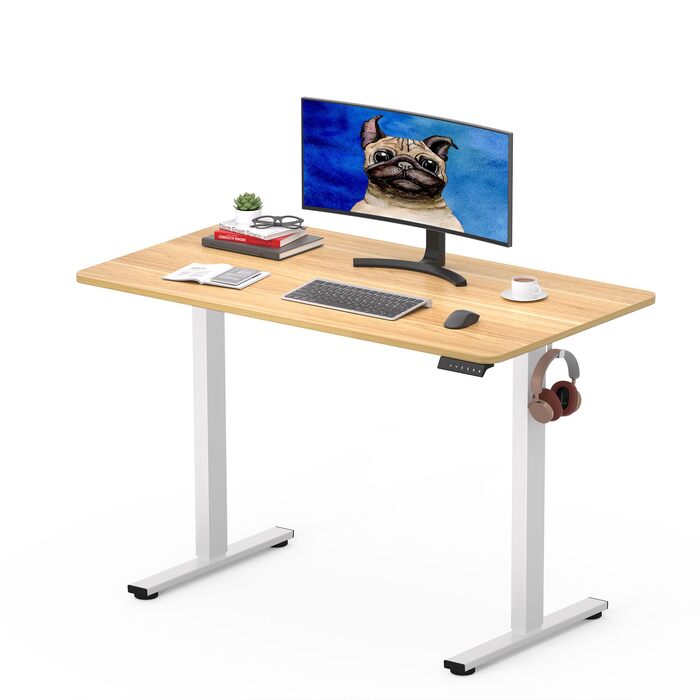 Ергономічний електричний стіл SANODESK з регулюванням висоти, стільницею 100x60 см (Акація), 4 режими пам'яті, смарт-панель, гачок