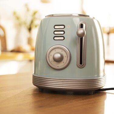 Тостер Cecotec Toast&Taste 800 Vintage Light: 850 Вт, 2 слоти, нержавіюча сталь, зелений/блакитний, 3 функції