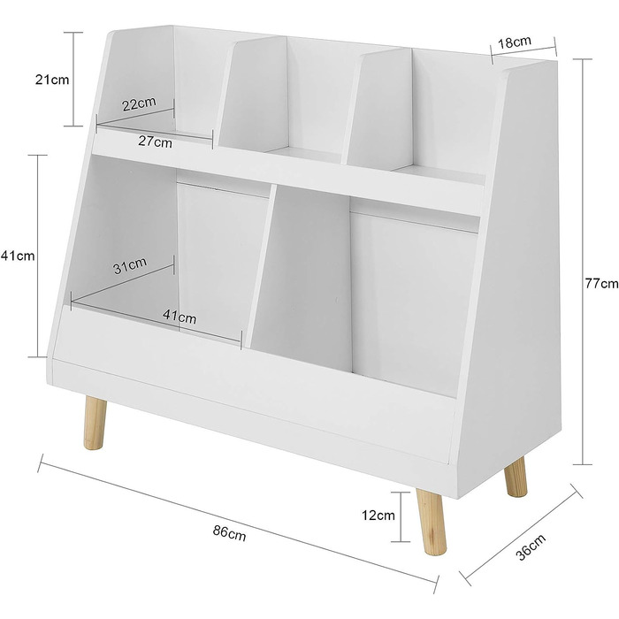 Дитячий стелаж SoBuy KMB19-W з 5 полицями, білий, масив дерева, 86x77x36 см – книжкова шафа та органайзер для іграшок