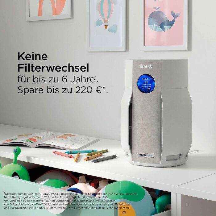 Очищувач повітря Shark BreatheClear Dove HP162EU з HEPA-фільтром NeverChange, автоматичним сенсором для середніх приміщень до 27 м²