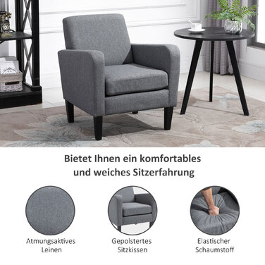 Крісло одномісне HOMCOM Recliner з м'якою оббивкою, дерев'яні ніжки, лляна тканина, світло-сірий, 66x72x74см