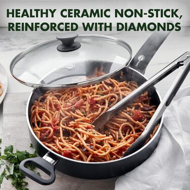 GreenPan Cambridge Сковорода для тушкування з кришкою (24см/3,1л), антипригарне покриття Ceramic, без PFAS, для індукційних плит, можна мити в посудомийній машині