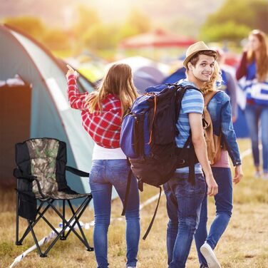 Кемпінговий стілець Relaxdays чорний-зелений, складаний рибальський стілець зі сталевою рамою, 2 підсклянники, бокова кишеня, до 113 кг, портативний