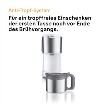 Кавоварка Braun PurShine KF 1500 WH фільтраційна, 10 чашок, скляний глечик, OptiBrew, авто вимкнення, 1000 Вт, біла
