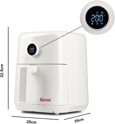 Аерофритюрниця Girmi FG86 Ecofrit Easy на 5 літрів, 1400 Вт, 6 програм, дисплей з поворотним регулятором, таймер, книга рецептів