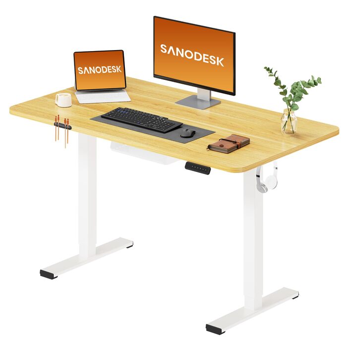 Ергономічний електричний стіл SANODESK 120x60 см з регулюванням висоти для дому та офісу (Акація)