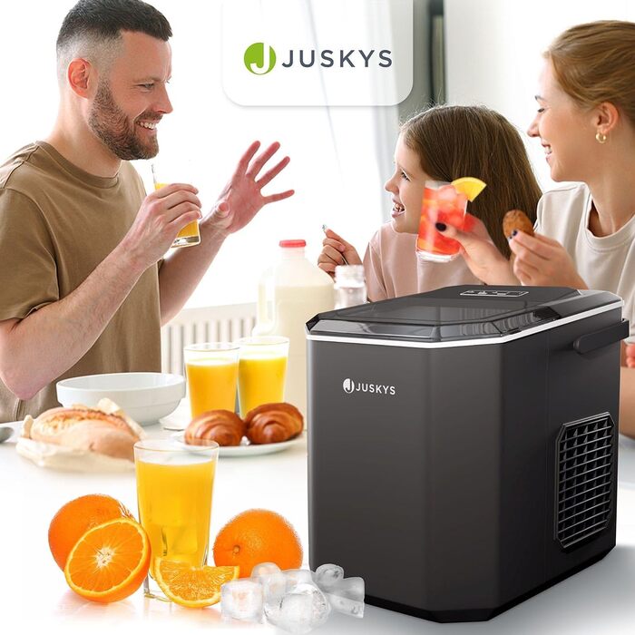 Льодогенератор Juskys IceOracle, компактний, 12 кг/день, червоний, для коктейлів, швидке приготування льоду 6-13 хв, великий контейнер