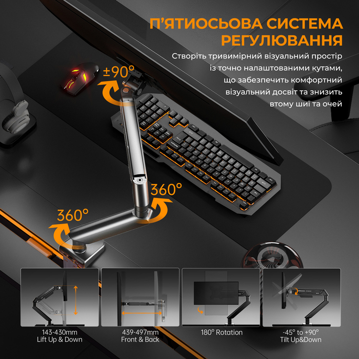 Настільне кріплення для монітора Anda Seat Stealth II 17’’-32’’ Black