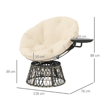 Крісло Outsunny Papasan Ротанг 360° Поворотне плетене крісло з подушкою Діаметр 90 см Кругле зовнішнє ротангове крісло Поворотне крісло Крісло для відпочинку Крісло для відпочинку Крісло для вітальні Сад Балкон бежевий