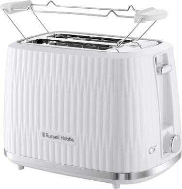 Тостер Russell Hobbs Eden для 2 скибок, білий - 6 режимів підсмажування, розморожування, підігрів, підйом, лоток для крихт