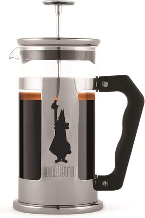 Френч-прес Bialetti Preziosa 1 л, скло та нержавійка, для кави та чаю, 8 чашок, сріблястий, підходить для посудомийки