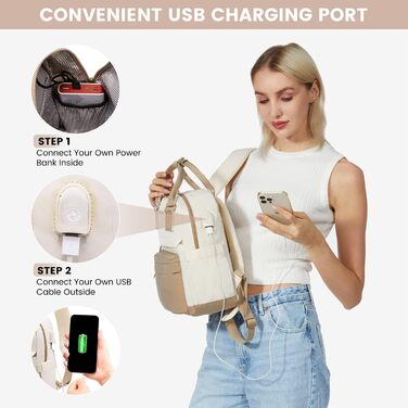 Жіночий рюкзак LOVEVOOK 2 в 1, водонепроникний, міський рюкзак-сумка з USB, компактний 11'' для навчання, подорожей, роботи, бежевий/хакі