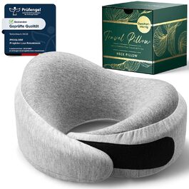 Подорожня подушка для шиї Proglobe Luxe з ефектом пам'яті (Memory Foam), з підтримкою підборіддя та компресійним чохлом, світло-сіра