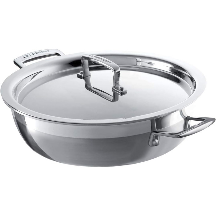 Сковорода Le Creuset Pro з кришкою, 26 см, нержавіюча сталь, для всіх типів плит, включаючи індукцію та духовку, срібна