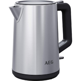 Електрочайник AEG K4-1-4ST, 1,7 л, нержавійка, індикатор рівня води, захист від крапель, знімний фільтр від накипу, потрійний захист, управління однією рукою