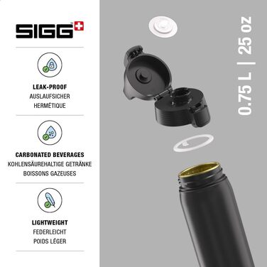 Спортивна алюмінієва пляшка для води SIGG WMB ONE, герметична, підходить для газованих напоїв, BPA-free, чорна, 0.75 л
