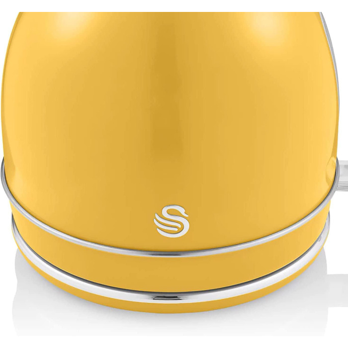 Електрочайник Swan Retro 1,8 л, вінтажний дизайн, автоматичне вимкнення, Strix контролер, бездротовий, BPA-free нержавіюча сталь, 2200Вт, жовтий