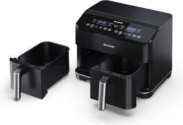 Аерофритюрниця SHARP AF-GD82AE-B з двома відсіками по 4 л, сенсорне керування, 12 програм, 1800 Вт, чорна, приготування без олії