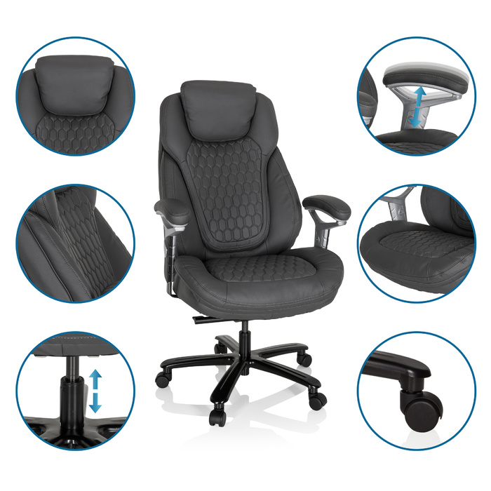 Крісло для керівника XXL PULLMANN штучна шкіра матова сіра hjh OFFICE