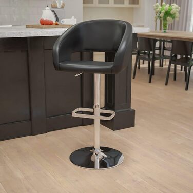 Барний стілець Flash Furniture, регульований по висоті, металевий, хромована основа, чорний вініл, 58,4×57,2×37,5 см