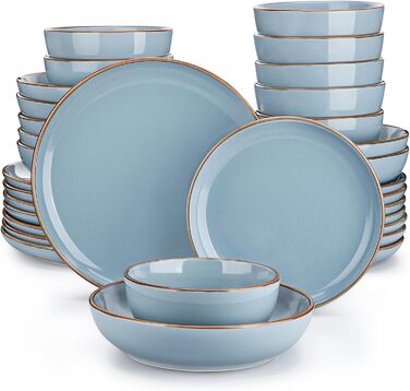 Набір посуду на 6 персон vancasso BONITA, 18 предметів, кераміка, синій, сучасний стиль, тарілки та миски для обіду і десерту