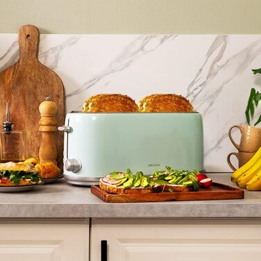 Тостер Cecotec Toast&Taste 1600 Retro Double 1630W, нержавіюча сталь, 4 слоти, регульована потужність, синій ретро-дизайн