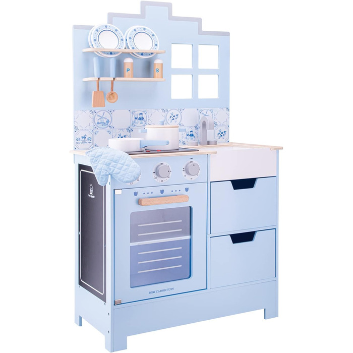 Дитяча дерев'яна кухня New Classic Toys Bon Appétit у стилі Делфтського фарфору, синя, рольова гра