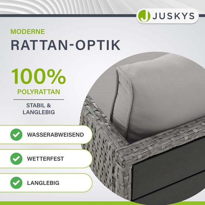 Набір садових меблів Juskys Jamaika 2в1: стіл та диван-крісло для балкона/саду - сірий