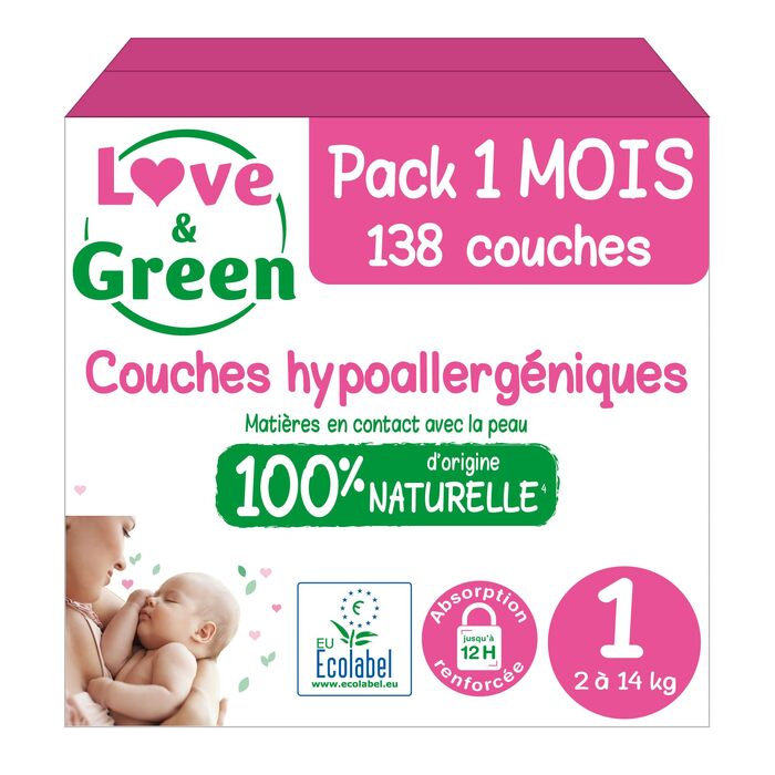 Екологічні підгузки Love & Green розміру 1 (для новонароджених), 138 шт