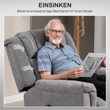 HOMCOM Recliner TV Recliner Електричний регульований масажний реклайнер з функцією відкидання вкладки Sit-to-Stand, широка спинка Реклайнер для телевізора з підніжкою, 2 бічні кишені для вітальні темно-сірий