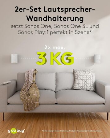 Стійка для колонок Goobay 71 см, біла, для Sonos One/One SL, вантажність 5 кг, з кабельним менеджментом