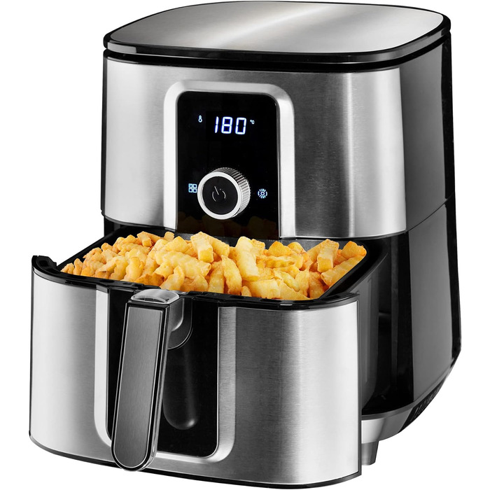Tectake XXL аерофритюрниця 10,2 л, без олії, 8 програм, сенсорний дисплей, срібляста, рецепт у комплекті