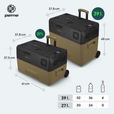 Автохолодильник електричний Peme Kompressor 27/39L для авто, кемпінгу: охолодження та підігрів, 12/24/220V, дисплей, Expedition (Storm Sand)