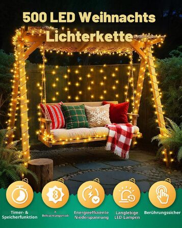 Світлодіодна гірлянда Dalugo для вулиці 50м, 500 LED теплий білий колір, водонепроникна новорічна ілюмінація з таймером та 8 режимами світіння