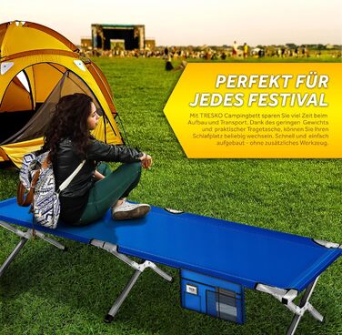 Розкладне кемпінгове ліжко TRESKO XXL 210x90x42 см, метал, синє, навантаження до 150 кг