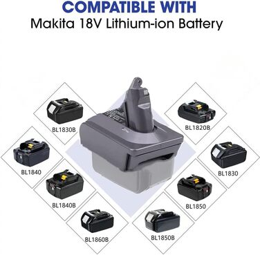 Адаптер TEPULAS для Makita 18V до пилососа Dyson V6, перехідник MT18V6 для акумулятора Makita, сумісний з Dyson V6 Absolute, Handheld, Animal, Motorhead, без акумулятора