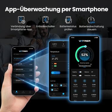 LiFePO4 акумулятор VATRER POWER 12V 300Ah з системою самопідігріву та Bluetooth