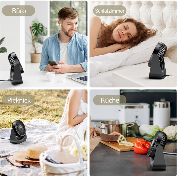 VOXON USB Настільний вентилятор міні з 5 швидкостями, тихий USB-вентилятор з кабелем 1.5м для офісу, дому, спальні, чорний