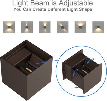 Світильник настінний LED K-Bright 12W, двосторонній потік світла (вгору та вниз), теплий білий 3000K, водонепроникний IP65, антрацит (іржавий колір), для дому та вулиці