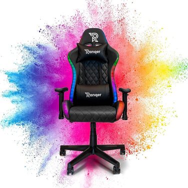 Ігрове крісло Ranqer Halo з RGB LED-підсвіткою, 350 кольорів, ергономічне, регульовані підлокітники, чорне