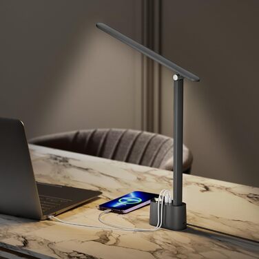 Світлодіодна настільна лампа Honeywell HWT-H01 з USB, диммована, захист очей, портативна, біла, для читання та роботи