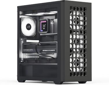 Ігровий корпус AeroCool D502A Mid-Tower, чорний, 4 RGB вентилятори, скляна бічна панель, сітчаста передня панель, підтримка ATX/Micro-ATX/Mini-ITX
